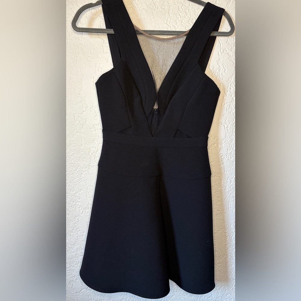 BCBG MaxAzria "Britney" mini-dress fit-flare structured top w/ mesh sz 2
